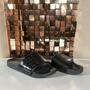 Ardene Black Faux Reptile Slides Size 6